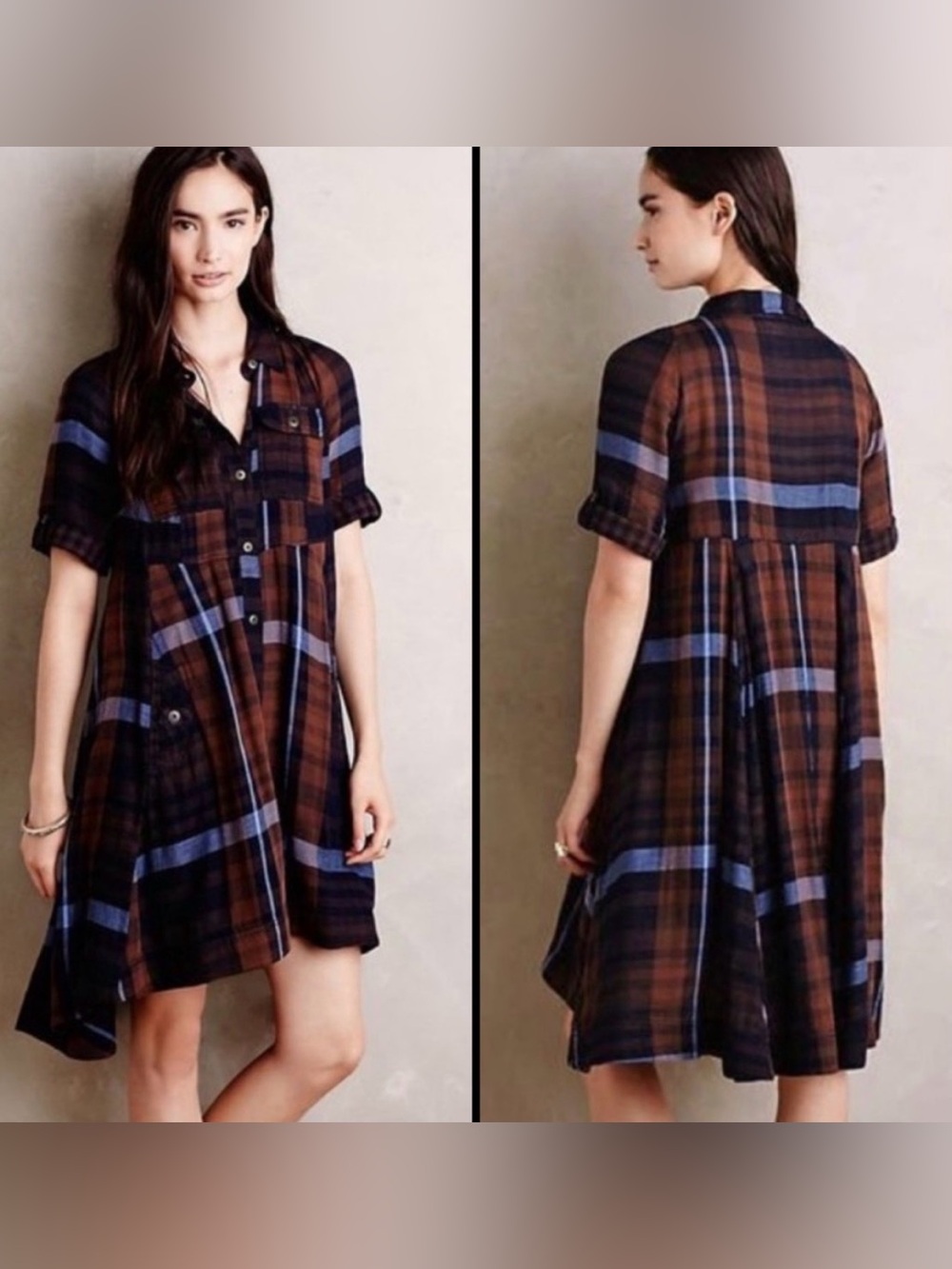 ANTHROPOLOGIE HOLDING HORSES HI LO PLAID SHIRT DRESS 8 - Picture 2 of 6